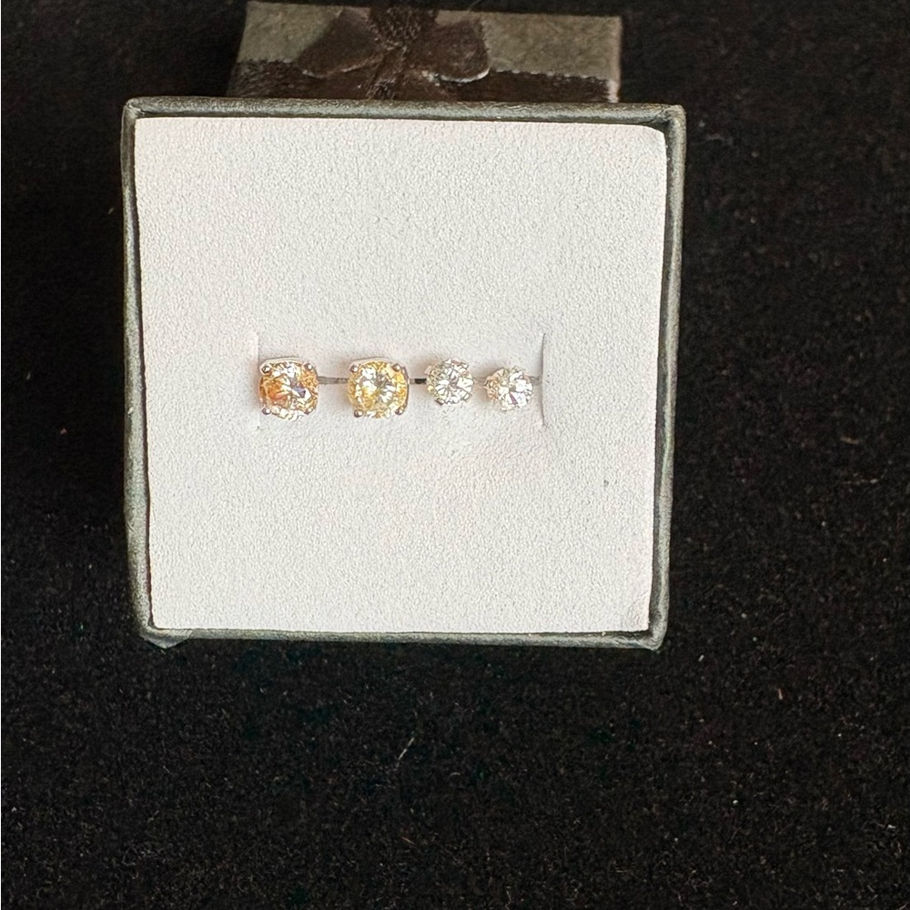 2 Pairs Sterling Silver Cubic Zirconia Stud Earrings Minimalist